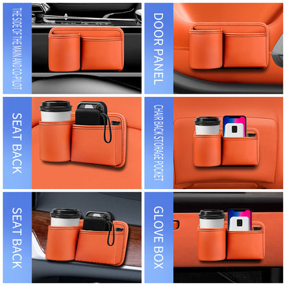 Car Key Box - Handy Bottle Holder for the Back Seat - Car Interior Accessory for Campers and Trucks - Orange - Leather - Image 4