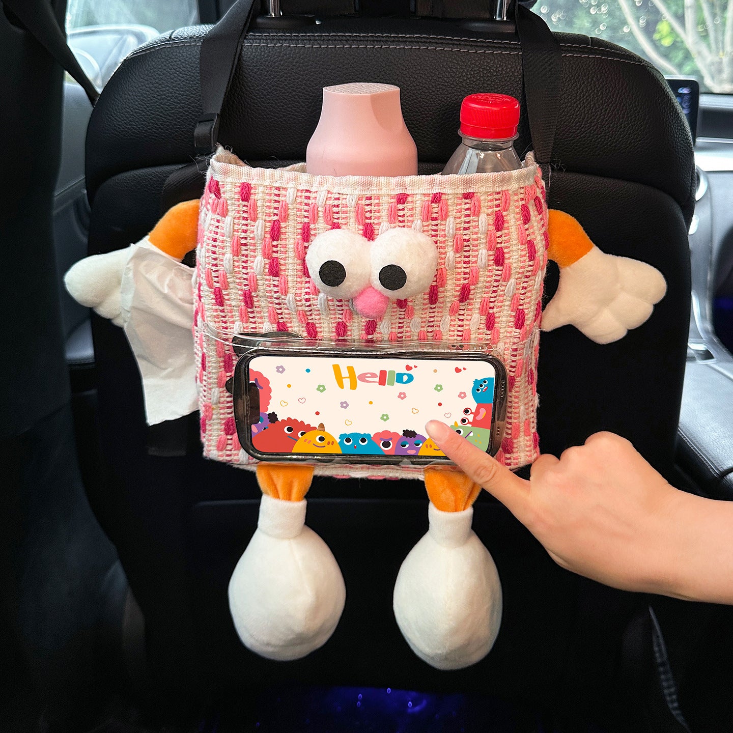 Car Key Box - Fun storage box for the car with hanging compartment - Scratch-resistant storage bag for the backseat - Handy car accessory - Large capacity - Pink - Image 3