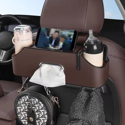 Car Key Box - Car Tissue Box - Includes 2 Cup Holders - Includes Hook - PU Leather - Waterproof, Dirt-Repellent and Wear-Resistant - Easy to Install, Accessory Storage - Can Hang Garbage Bags - Brown - Image 2