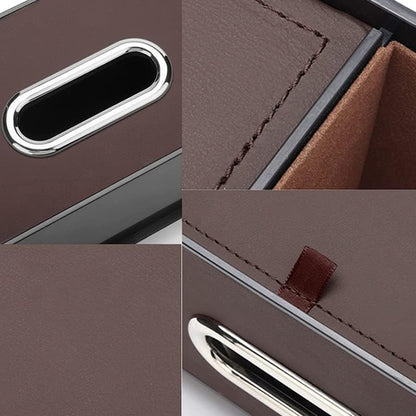 Car Key Box - Car Tissue Box - Includes 2 Cup Holders - Includes Hook - PU Leather - Waterproof, Dirt-Repellent and Wear-Resistant - Easy to Install, Accessory Storage - Can Hang Garbage Bags - Brown - Image 3