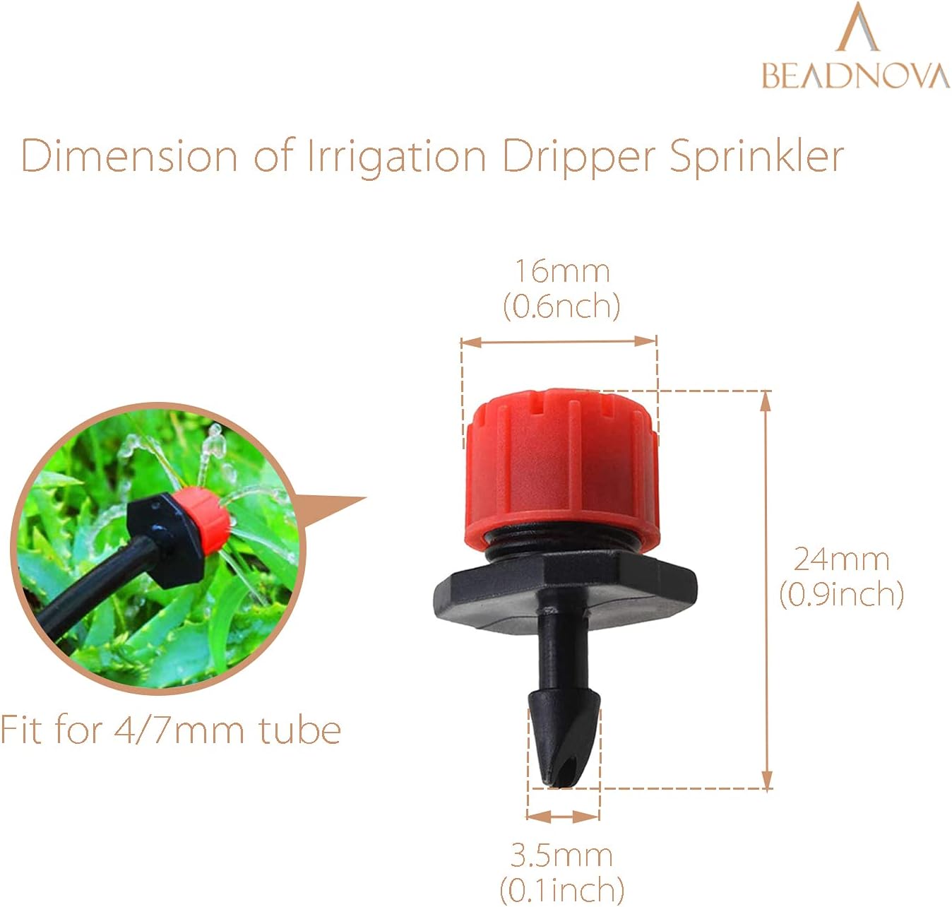 Drip Irrigation Emitters 50 Pieces Irrigation Drippers 360 Degree System Emitters Sprinklers Drip Irrigation 1/4 Inch Pipe Gardening (Red) - Image 2