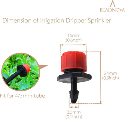 Drip Irrigation Emitters 50 Pieces Irrigation Drippers 360 Degree System Emitters Sprinklers Drip Irrigation 1/4 Inch Pipe Gardening (Red) - Image 2