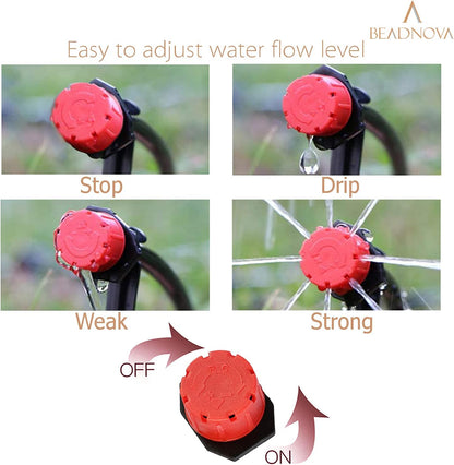 Drip Irrigation Emitters 50 Pieces Irrigation Drippers 360 Degree System Emitters Sprinklers Drip Irrigation 1/4 Inch Pipe Gardening (Red) - Image 4