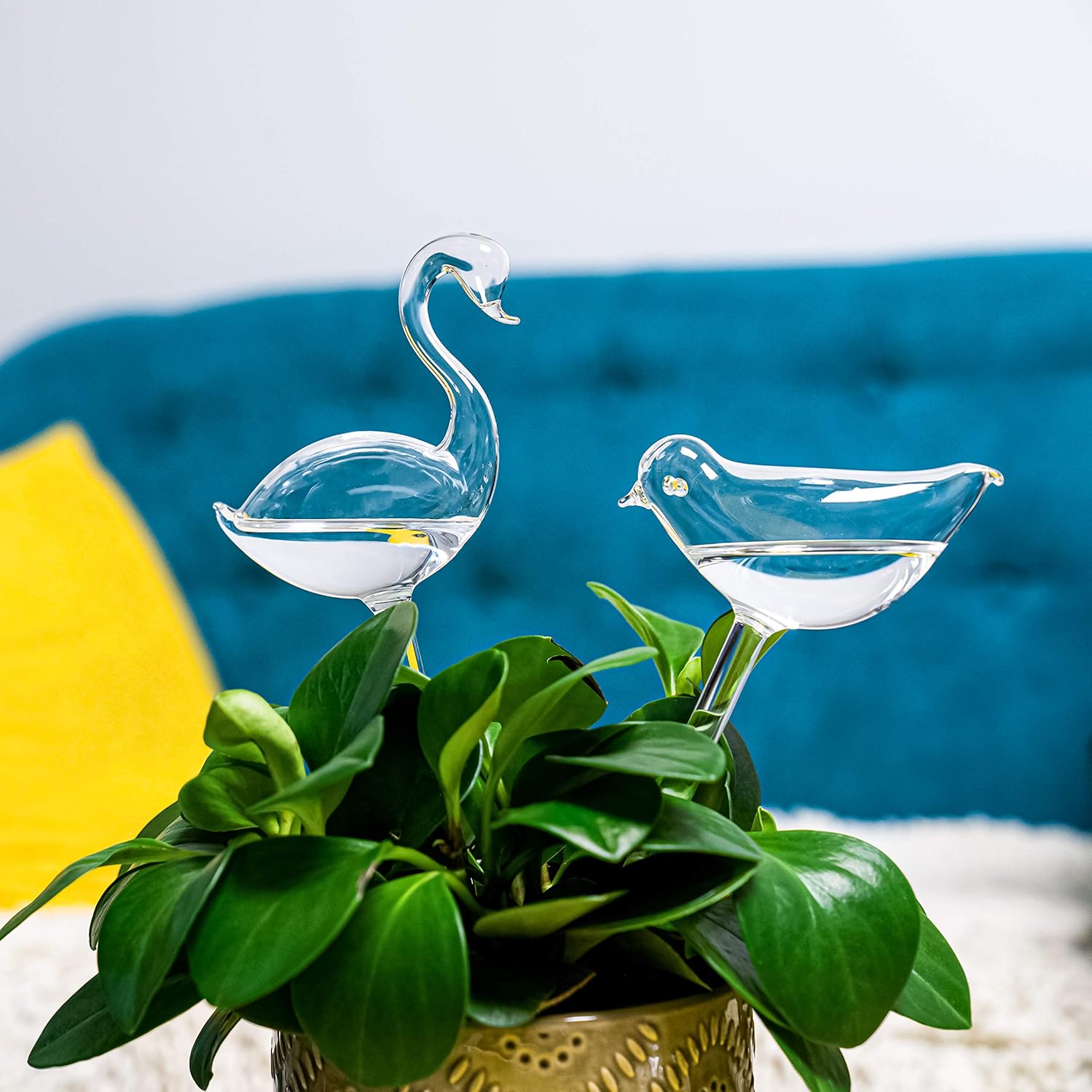 Self-watering globes, bird-shaped plant watering device, hand-blown, clear glass globe for indoor and outdoor plants, pack of 2 - Image 2