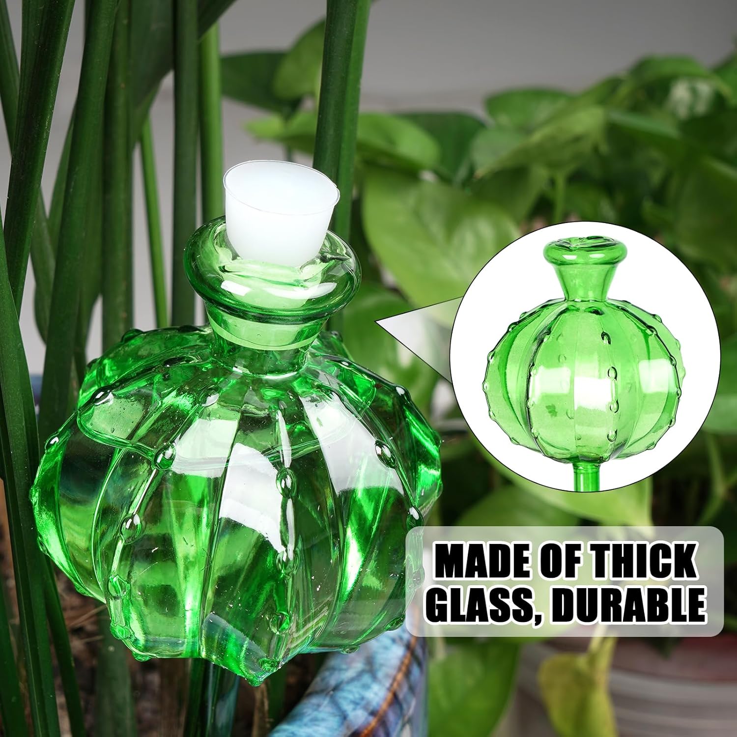 Self-watering planter. Watering devices for plants. Watering bulbs for plants. 4 plant watering bulbs. Green, cactus-shaped, self-watering bulbs, medium-sized. Gifts for plant lovers. - Image 5
