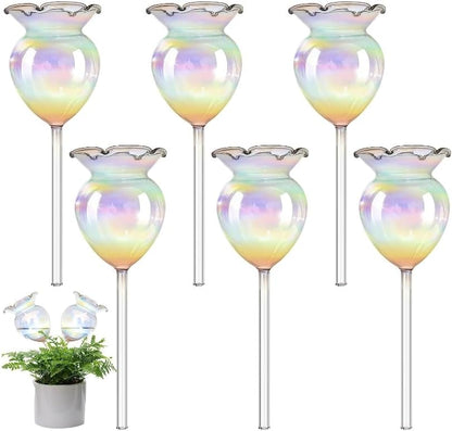 Plant Watering Balls Self-Watering Spikes Hand-Blown Laser Colorful Glass Plant Watering Balls Devices for Indoor & Outdoor Fill from Top 2 Stripe Flower Shape - Image 2