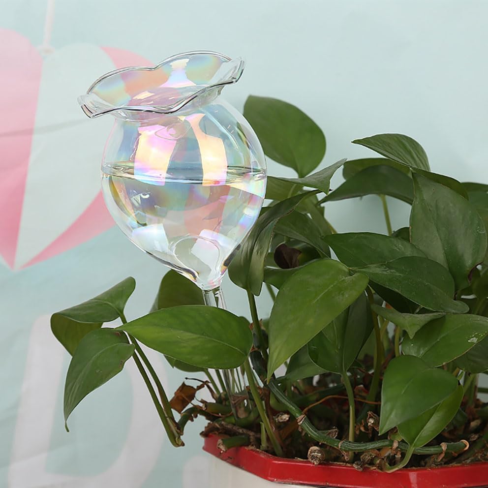 Plant Watering Balls Self-Watering Spikes Hand-Blown Laser Colorful Glass Plant Watering Balls Devices for Indoor & Outdoor Fill from Top 2 Stripe Flower Shape - Image 3