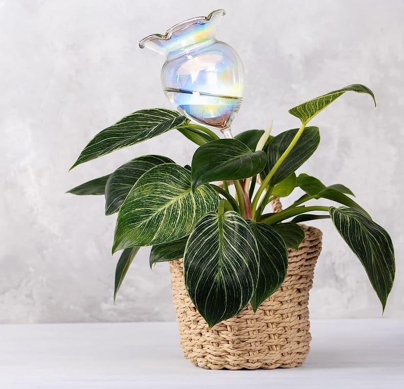 Plant Watering Balls Self-Watering Spikes Hand-Blown Laser Colorful Glass Plant Watering Balls Devices for Indoor & Outdoor Fill from Top 2 Stripe Flower Shape - Image 4