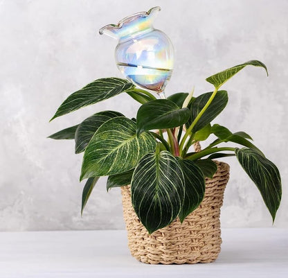 Plant Watering Balls Self-Watering Spikes Hand-Blown Laser Colorful Glass Plant Watering Balls Devices for Indoor & Outdoor Fill from Top 2 Stripe Flower Shape - Image 4