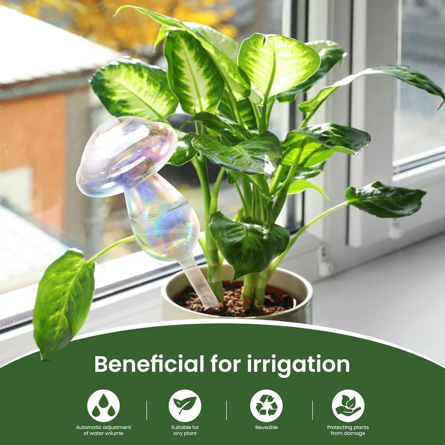 Plant Watering Balls - 2 Pack Self-Watering Planter Inserts, Plant Watering Devices, Glass Watering Balls for Houseplants, Mushroom Watering Balls, Top-Fill Watering Systems - Image 2