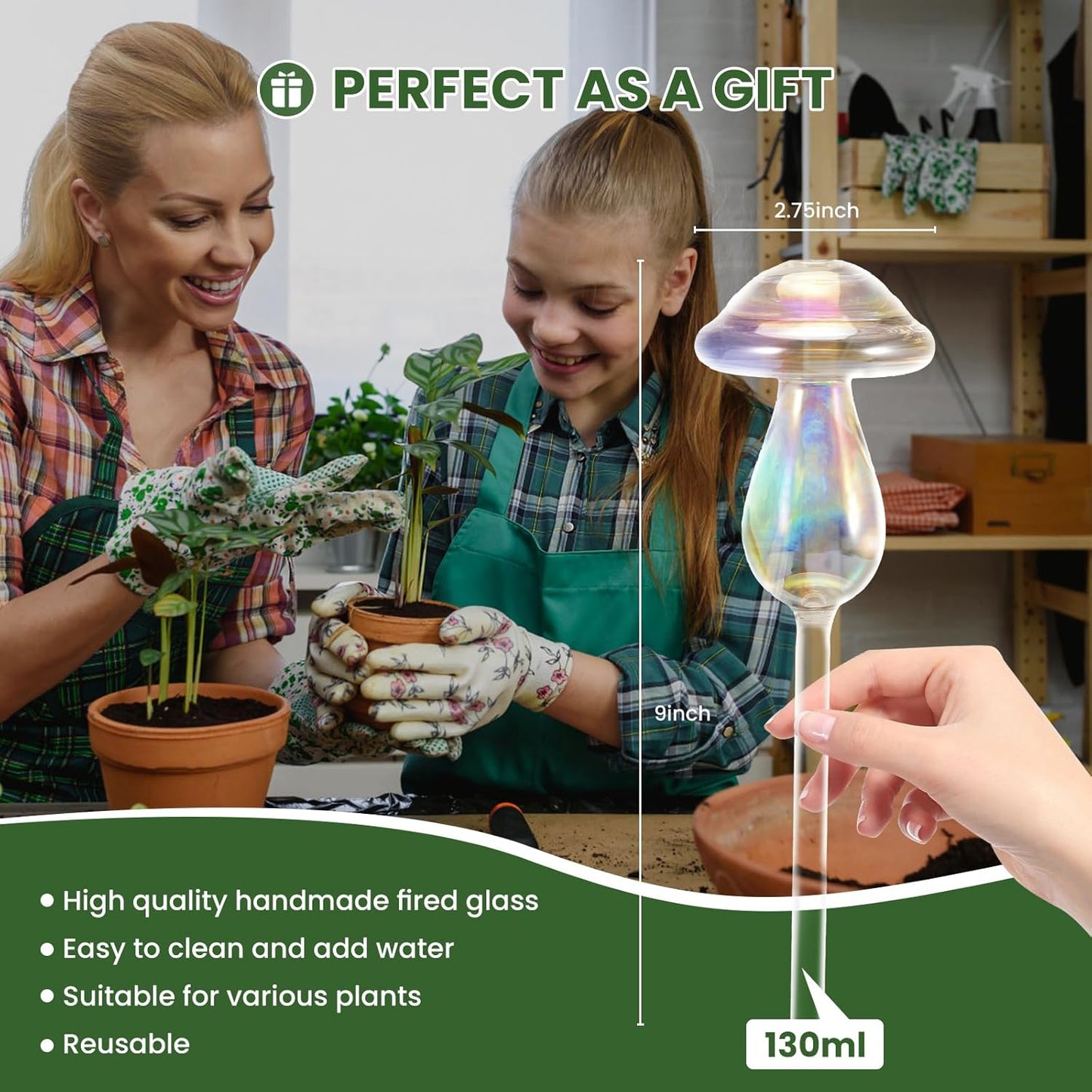 Plant Watering Balls - 2 Pack Self-Watering Planter Inserts, Plant Watering Devices, Glass Watering Balls for Houseplants, Mushroom Watering Balls, Top-Fill Watering Systems - Image 5