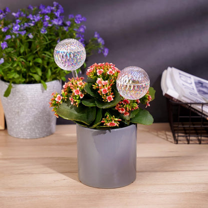 Glass Self-Watering Plant Balls, 2-Pack, Pearlescent, Clear Iridescent, Plant Watering Device, Diamond Pattern, Self-Watering Balls, Planter Insert, Decorative Holiday Watering Spikes - Image 2
