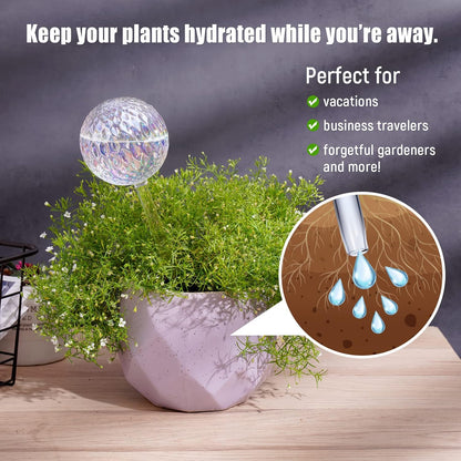 Glass Self-Watering Plant Balls, 2-Pack, Pearlescent, Clear Iridescent, Plant Watering Device, Diamond Pattern, Self-Watering Balls, Planter Insert, Decorative Holiday Watering Spikes - Image 3