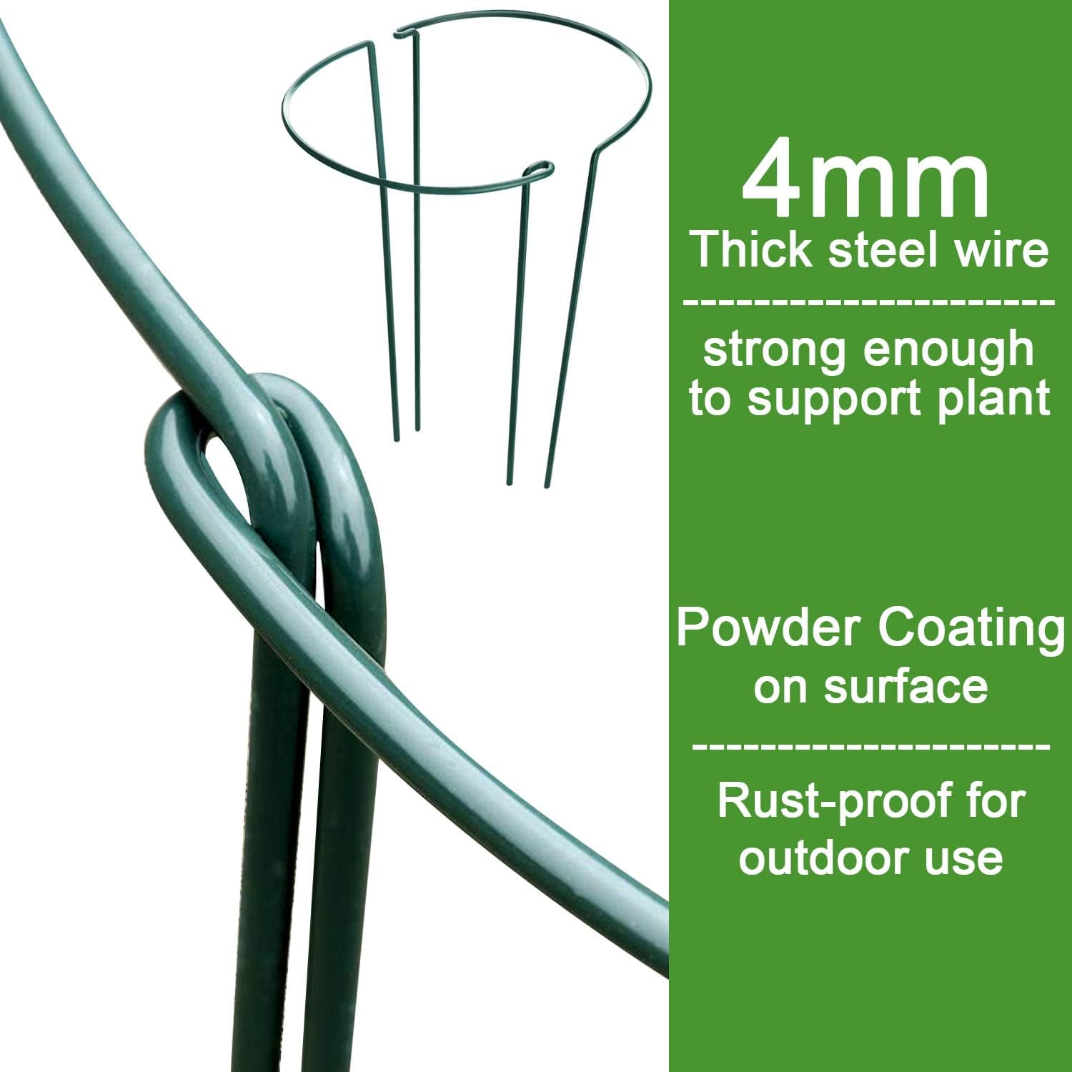 Plant Support Poles, 6-Pack Metal Peony Cages and Supports, Plant Support Cage for Garden Poles, Large Plant Support Ring for Outdoor and Indoor Use, Snake Plant, Peony, Flower Tendril (25cm W x 40cm H) - Image 3