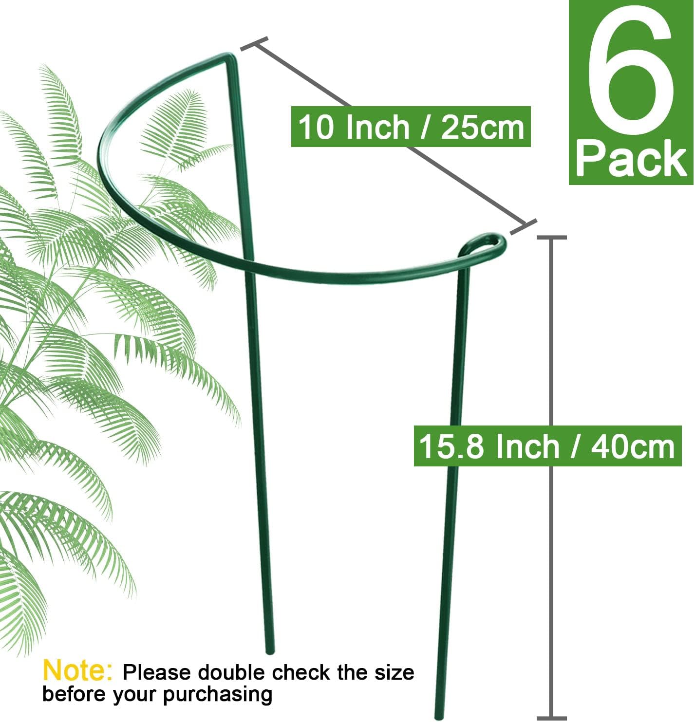 Plant Support Poles, 6-Pack Metal Peony Cages and Supports, Plant Support Cage for Garden Poles, Large Plant Support Ring for Outdoor and Indoor Use, Snake Plant, Peony, Flower Tendril (25cm W x 40cm H) - Image 4