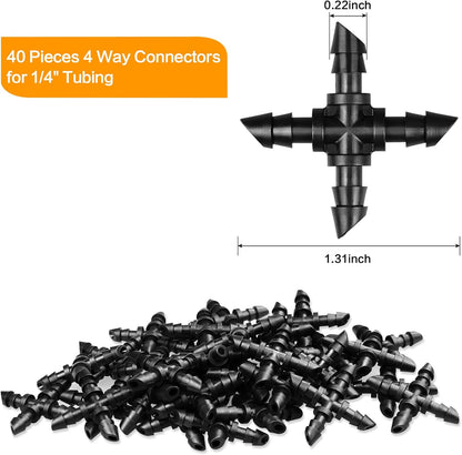 1/4" Drip Irrigation Universal Fittings, 45 Pieces Barbed 4-Way Cross Irrigation Fittings for 1/4 Inch Drip Hose, 4-Way Tee Fittings for Drip Hoses and T-Fittings for Sprinklers, Garden and Lawn - Image 2