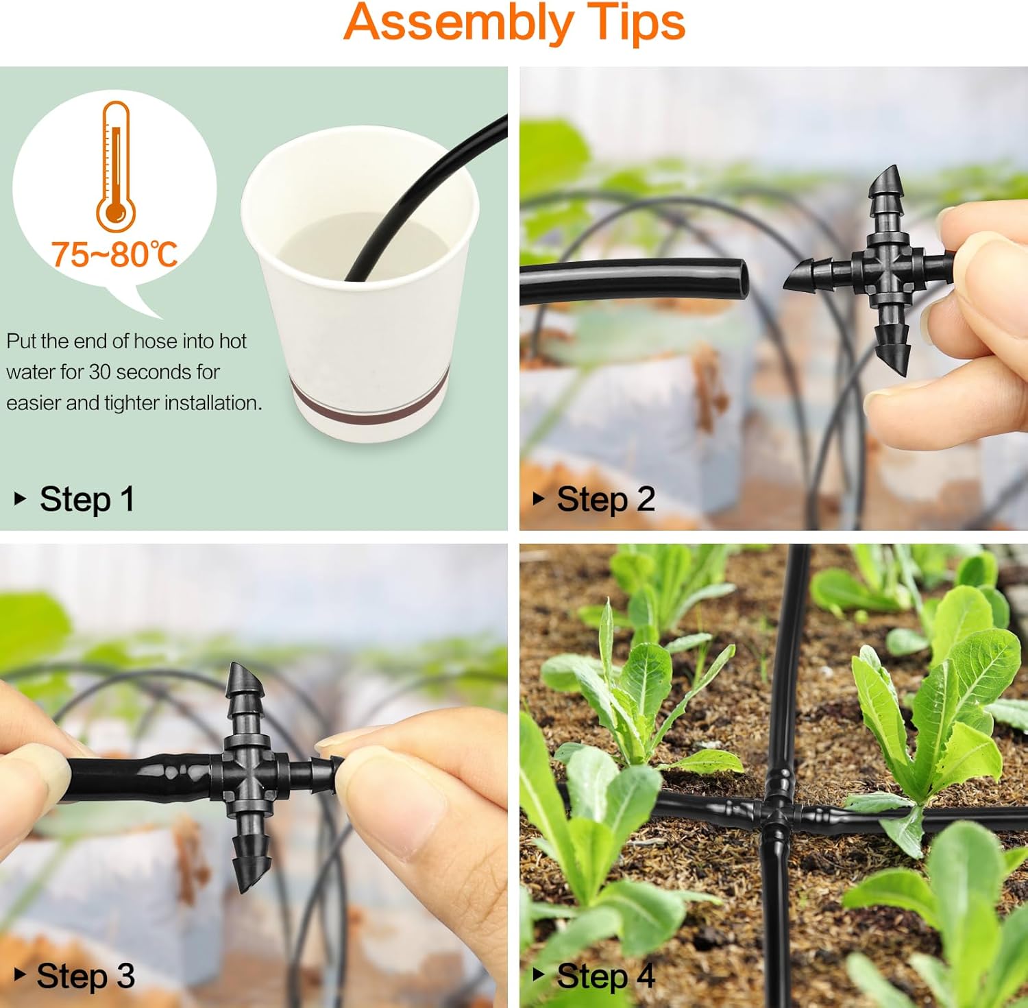 1/4" Drip Irrigation Universal Fittings, 45 Pieces Barbed 4-Way Cross Irrigation Fittings for 1/4 Inch Drip Hose, 4-Way Tee Fittings for Drip Hoses and T-Fittings for Sprinklers, Garden and Lawn - Image 3