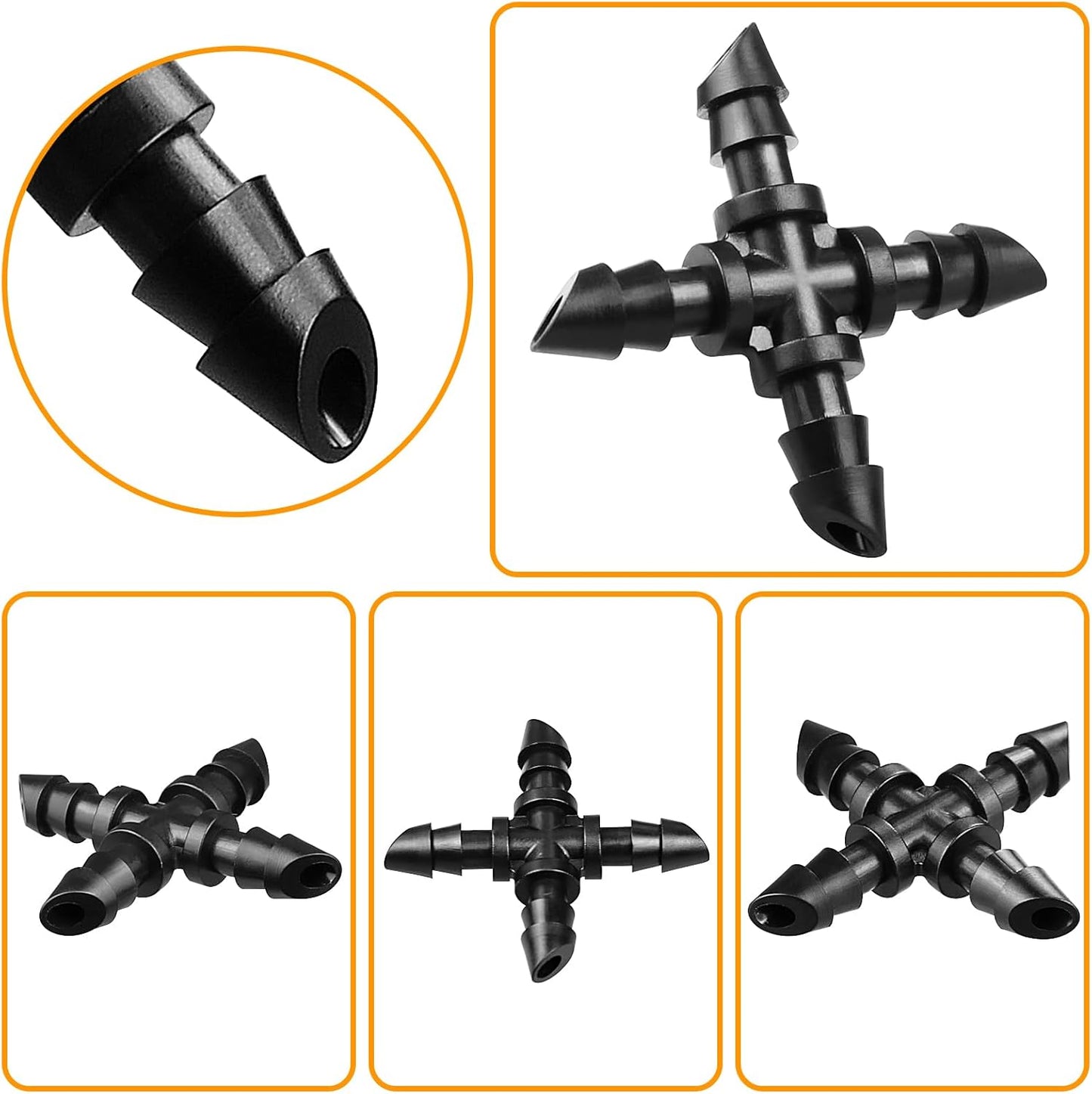 1/4" Drip Irrigation Universal Fittings, 45 Pieces Barbed 4-Way Cross Irrigation Fittings for 1/4 Inch Drip Hose, 4-Way Tee Fittings for Drip Hoses and T-Fittings for Sprinklers, Garden and Lawn - Image 5