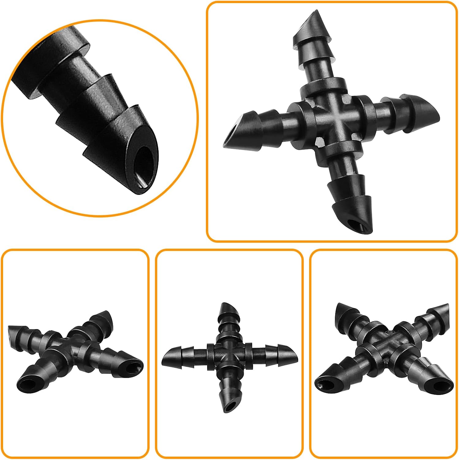 1/4" Drip Irrigation Universal Fittings, 45 Pieces Barbed 4-Way Cross Irrigation Fittings for 1/4 Inch Drip Hose, 4-Way Tee Fittings for Drip Hoses and T-Fittings for Sprinklers, Garden and Lawn - Image 5