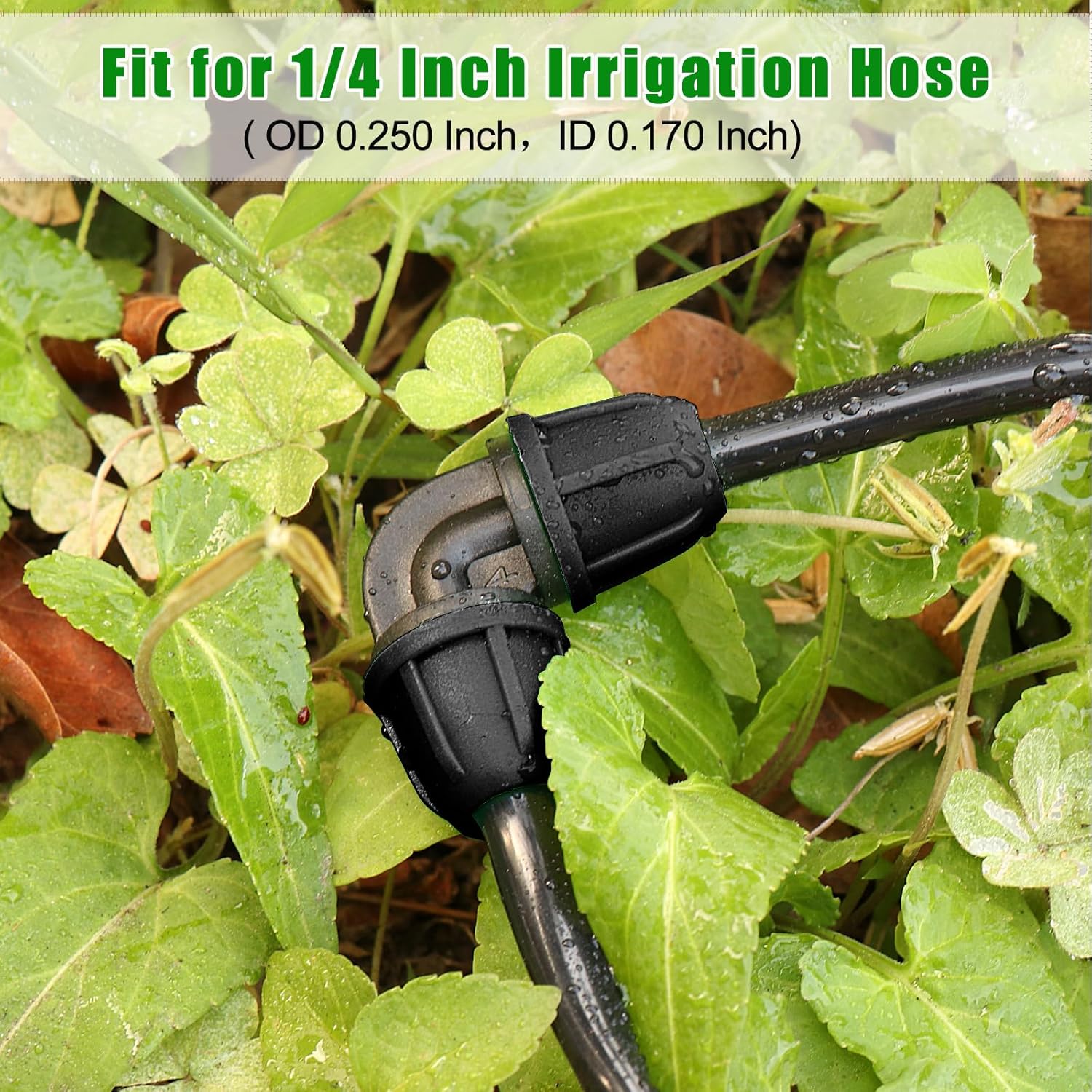 Drip Irrigation Fittings 1/4 Inch, Pack of 25 Barb Locking Elbows for 1/4 Inch Hoses, Drip Line Parts, Irrigation Connectors with Locking Nut for Drip Sprinklers, Garden and Lawn Watering Systems, Black - Image 3