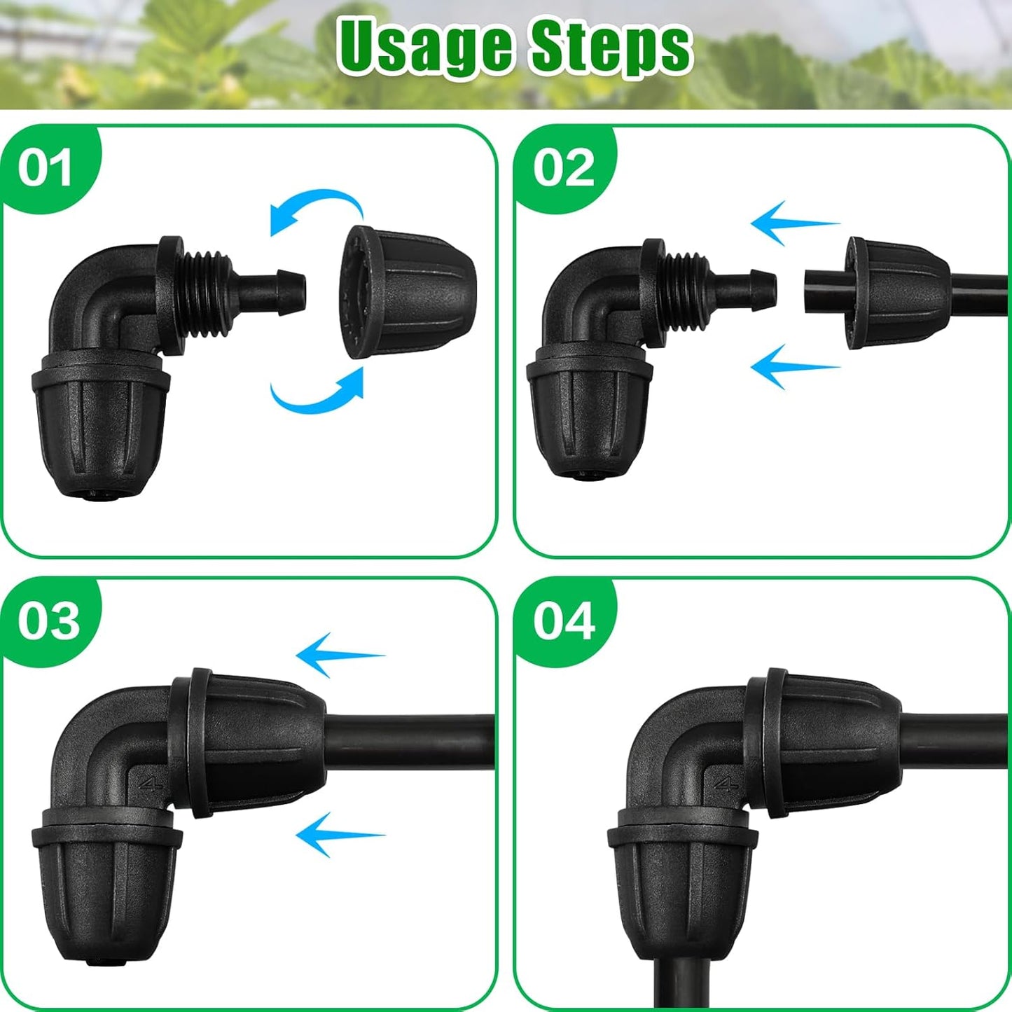 Drip Irrigation Fittings 1/4 Inch, Pack of 25 Barb Locking Elbows for 1/4 Inch Hoses, Drip Line Parts, Irrigation Connectors with Locking Nut for Drip Sprinklers, Garden and Lawn Watering Systems, Black - Image 5
