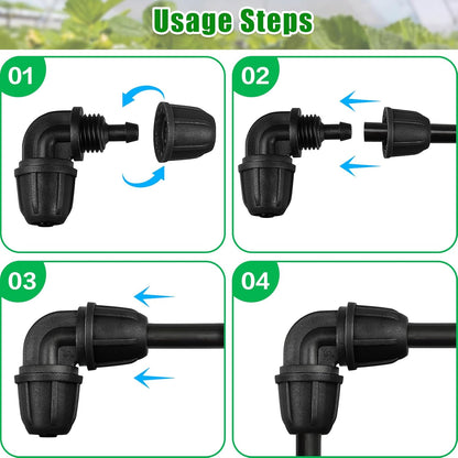 Drip Irrigation Fittings 1/4 Inch, Pack of 25 Barb Locking Elbows for 1/4 Inch Hoses, Drip Line Parts, Irrigation Connectors with Locking Nut for Drip Sprinklers, Garden and Lawn Watering Systems, Black - Image 5