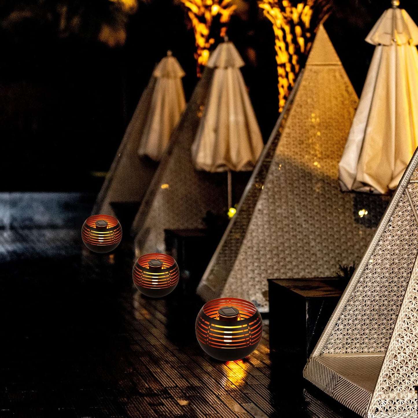 Waterproof outdoor solar lanterns, solar table lamp for outdoor patio, metal pot with warm yellow dancing and flickering flame light, decorative LED table lamp for garden decor, landscape, yard - Image 3