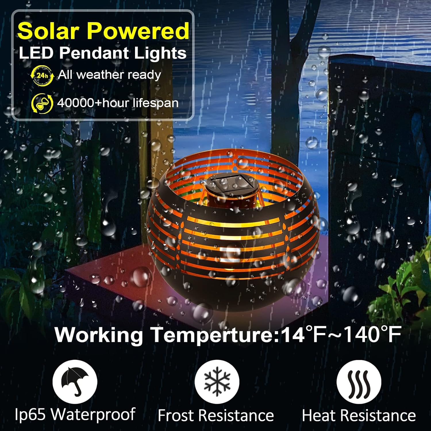 Waterproof outdoor solar lanterns, solar table lamp for outdoor patio, metal pot with warm yellow dancing and flickering flame light, decorative LED table lamp for garden decor, landscape, yard - Image 4