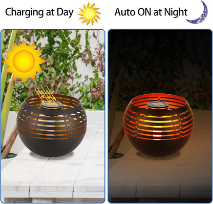 Waterproof outdoor solar lanterns, solar table lamp for outdoor patio, metal pot with warm yellow dancing and flickering flame light, decorative LED table lamp for garden decor, landscape, yard - Image 5