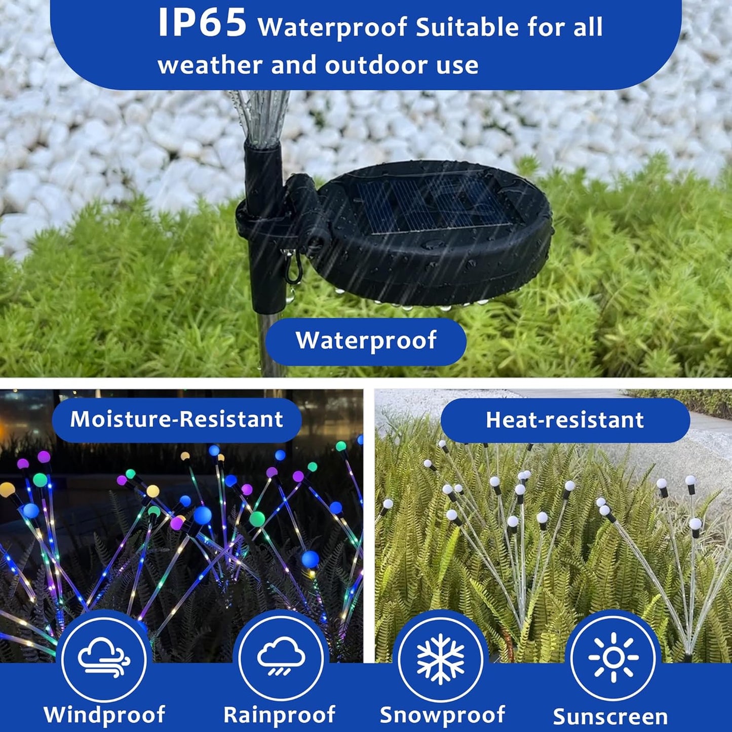 Solar garden lights, Christmas decoration, solar-powered fairy-tale outdoor lights, waterproof, 1-pack, 8 LEDs that move in the wind, dancing fireflies as light for garden decoration, yard, patio, path decoration - Image 2