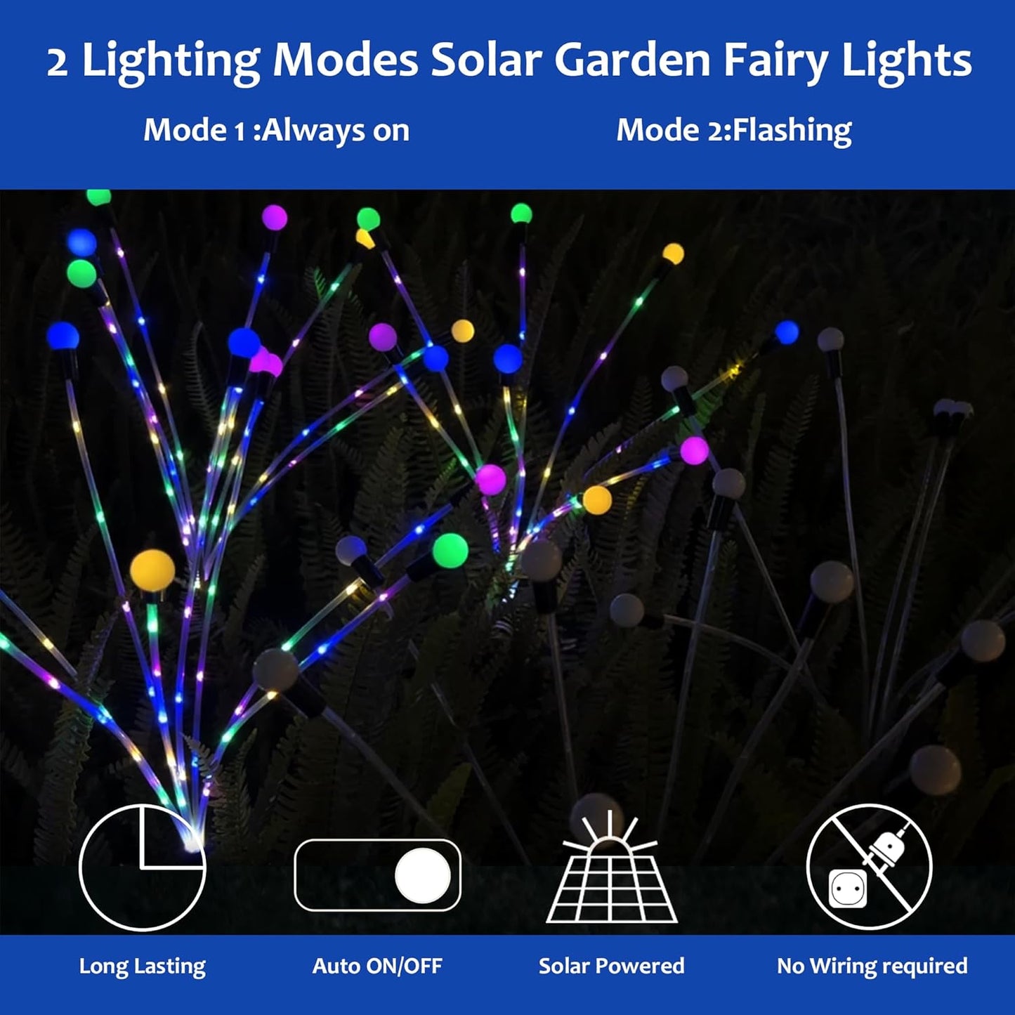 Solar garden lights, Christmas decoration, solar-powered fairy-tale outdoor lights, waterproof, 1-pack, 8 LEDs that move in the wind, dancing fireflies as light for garden decoration, yard, patio, path decoration - Image 4