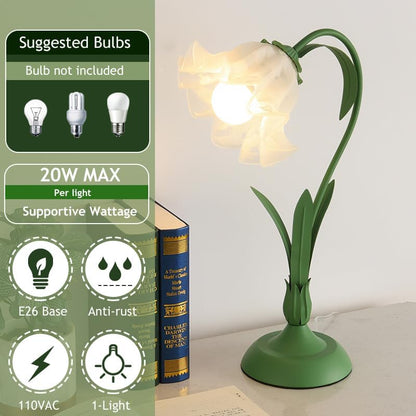 Green glass table lamp, flower table lamp, modern flower shape, metal top with glass lampshade, bedside table, desk lamp for bedroom, girl's room, living room, bedroom, office (green) - Image 3