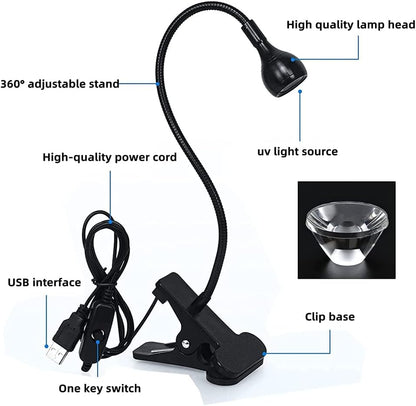 Mini UV Lamp for Gel Nails, LED Curing Lamp with Flexible Gooseneck and Clamp, 3W Portable Small Manicure UV Lamp, Nail Dryer for Curing Resin Nail Art. - Image 3