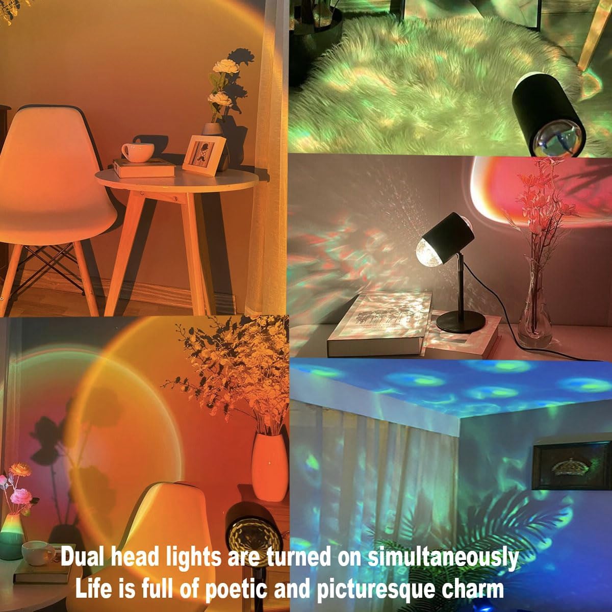 Water Ripple Lamp Sunset Lamp 2-in-1 3D Projector LED Light Sunset Ocean Light Project USB Powered Night Light 360° Rotation Button Control for Bedroom Photography Festive Atmosphere - Image 2