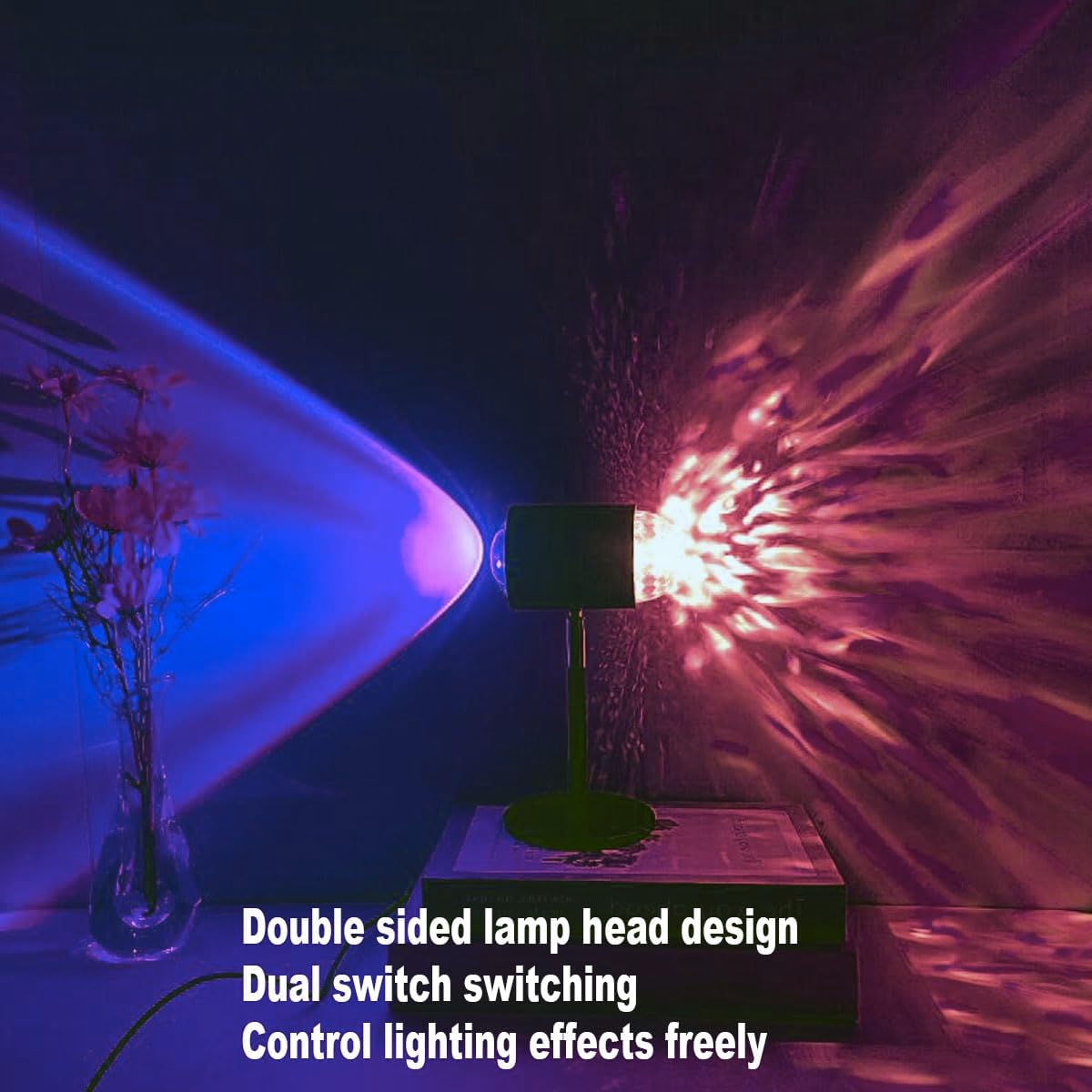 Water Ripple Lamp Sunset Lamp 2-in-1 3D Projector LED Light Sunset Ocean Light Project USB Powered Night Light 360° Rotation Button Control for Bedroom Photography Festive Atmosphere - Image 4
