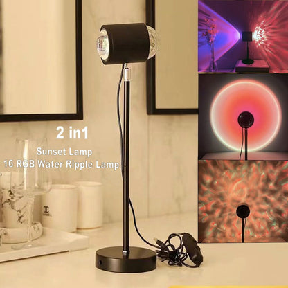 Water Ripple Lamp Sunset Lamp 2-in-1 3D Projector LED Light Sunset Ocean Light Project USB Powered Night Light 360° Rotation Button Control for Bedroom Photography Festive Atmosphere - Image 5
