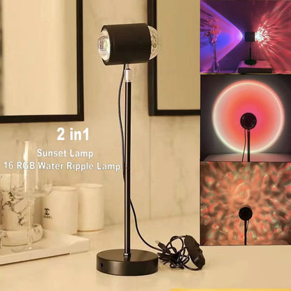 Water Ripple Lamp Sunset Lamp 2-in-1 3D Projector LED Light Sunset Ocean Light Project USB Powered Night Light 360° Rotation Button Control for Bedroom Photography Festive Atmosphere - Image 5
