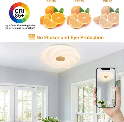 LED recessed ceiling light, 48W dimmable flower shape ceiling lamp, 14.8 inch 3 CCT, close to the ceiling, suitable for bedroom, hallway, living room, - Image 2