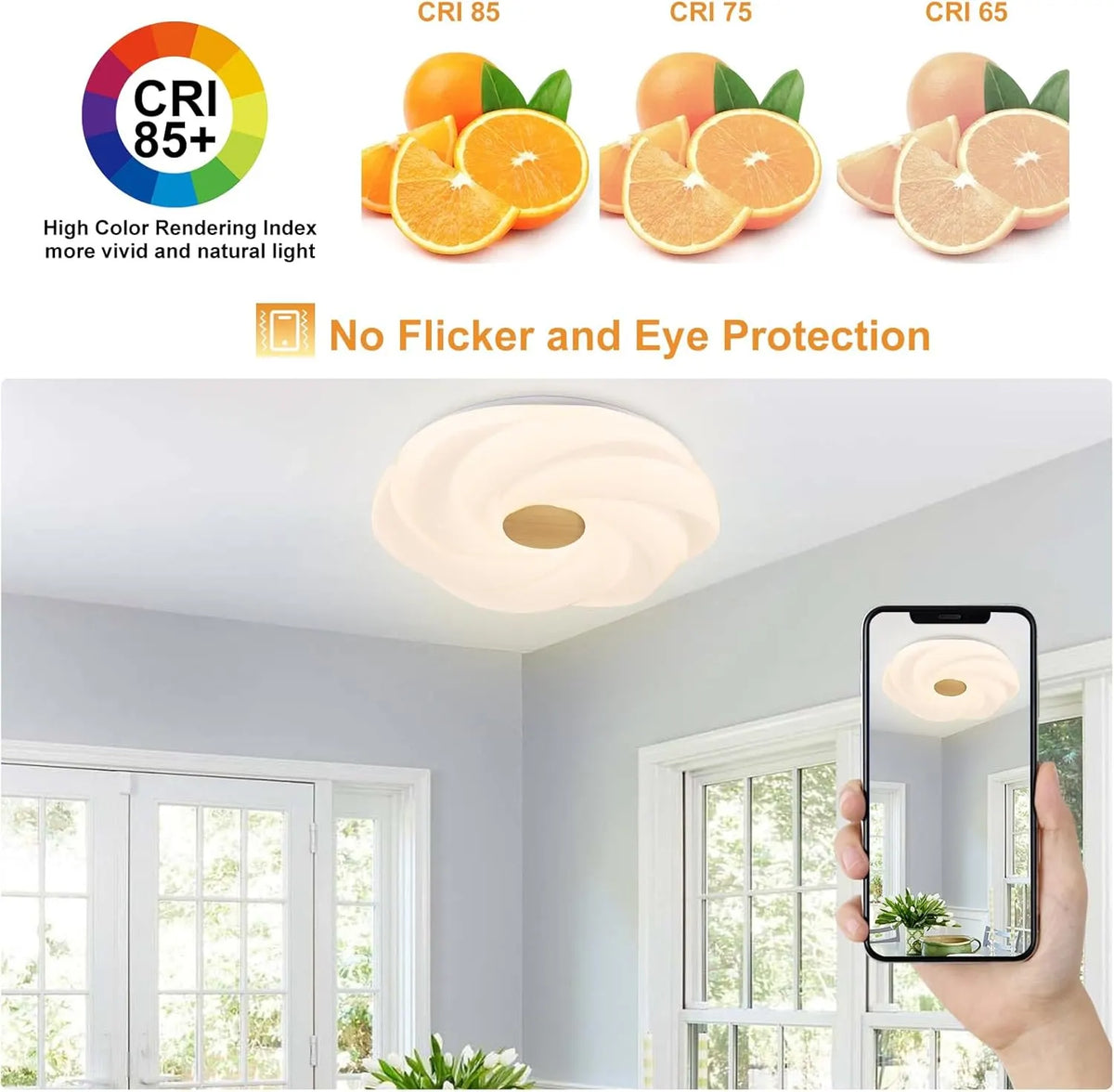 LED recessed ceiling light, 48W dimmable flower shape ceiling lamp, 14.8 inch 3 CCT, close to the ceiling, suitable for bedroom, hallway, living room, - Image 2