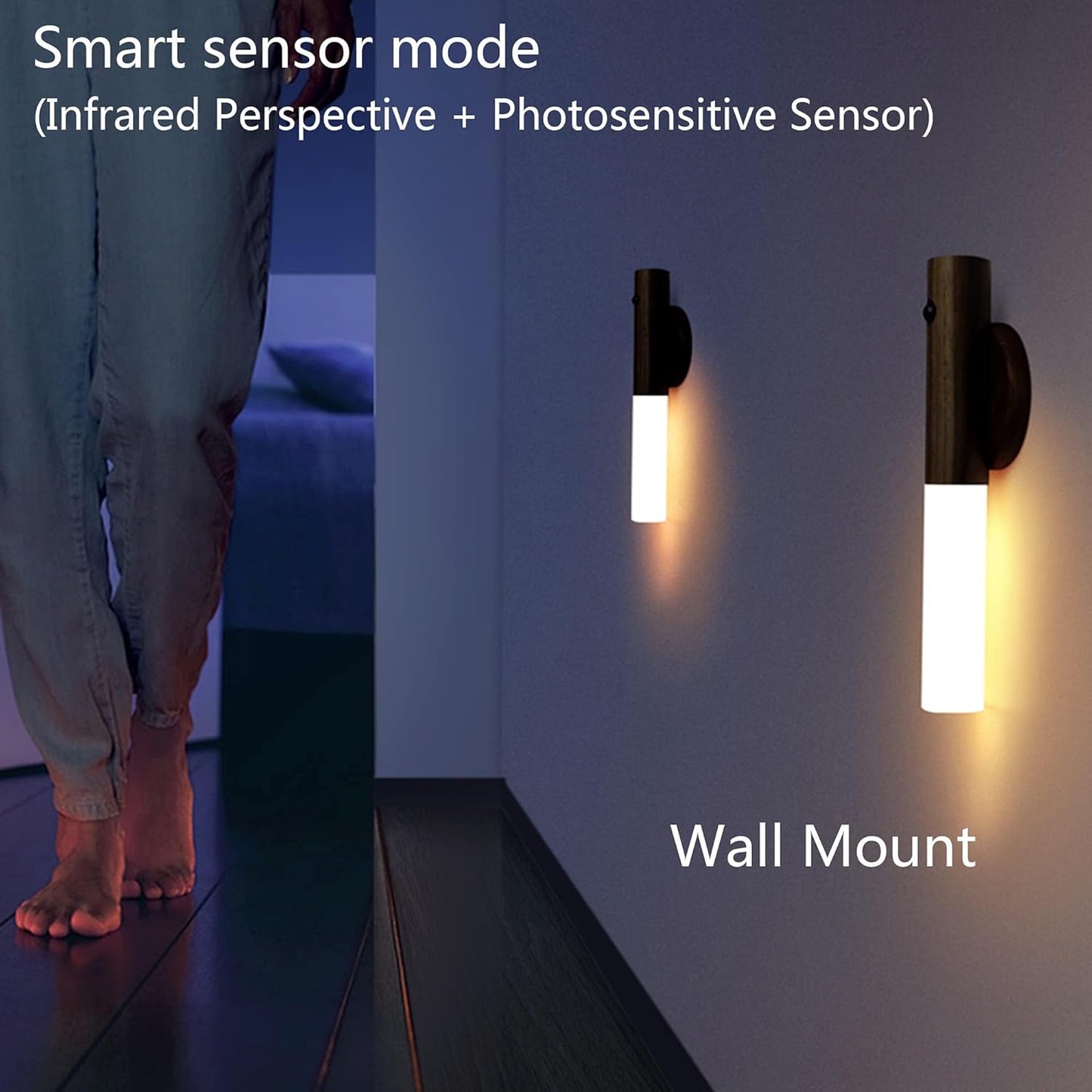 Night light with motion sensor, indoor lamp with LED, magnetic and portable lighting, no plug, USB charging function, wall lamp for hallway, bedroom, wardrobe, table, stairwell, cupboard, kitchen, etc., walnut - Image 2