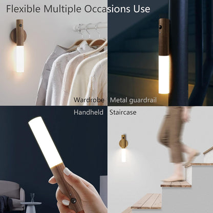 Night light with motion sensor, indoor lamp with LED, magnetic and portable lighting, no plug, USB charging function, wall lamp for hallway, bedroom, wardrobe, table, stairwell, cupboard, kitchen, etc., walnut - Image 3