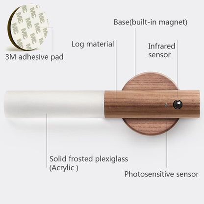 Night light with motion sensor, indoor lamp with LED, magnetic and portable lighting, no plug, USB charging function, wall lamp for hallway, bedroom, wardrobe, table, stairwell, cupboard, kitchen, etc., walnut - Image 5