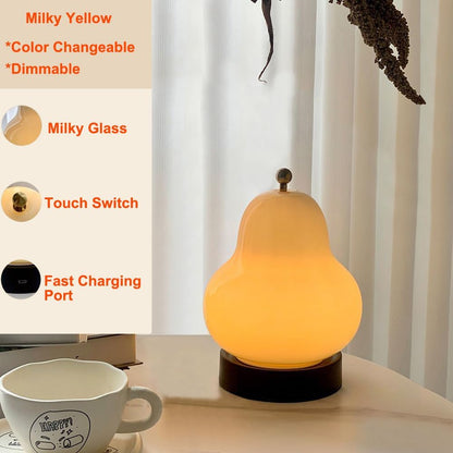 5W LED Portable Night Light, French Retro Milky Pear Shaped Gourd Table Lamp, Dimmable Color Changing Desk Lamp, Battery Operated and Rechargeable with USB Cable, Milky Yellow Table Lamp - Image 2