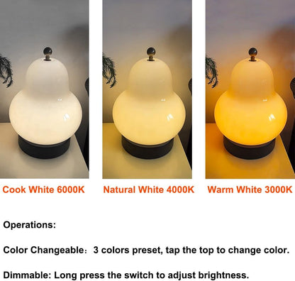 5W LED Portable Night Light, French Retro Milky Pear Shaped Gourd Table Lamp, Dimmable Color Changing Desk Lamp, Battery Operated and Rechargeable with USB Cable, Milky Yellow Table Lamp - Image 3