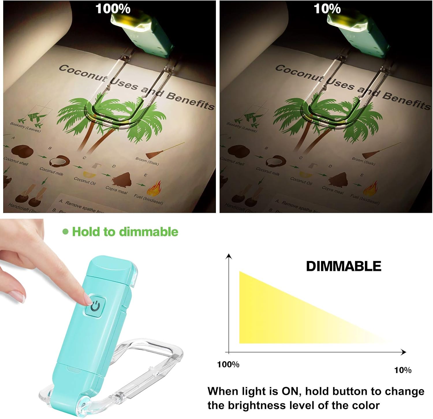 Reading Lamp for Books, USB Rechargeable, LED Clip for Reading Lights, Reading Lights for Books in Bed, Small Book Light, Brightness Adjustable for Eye Protection - Blue - Image 2