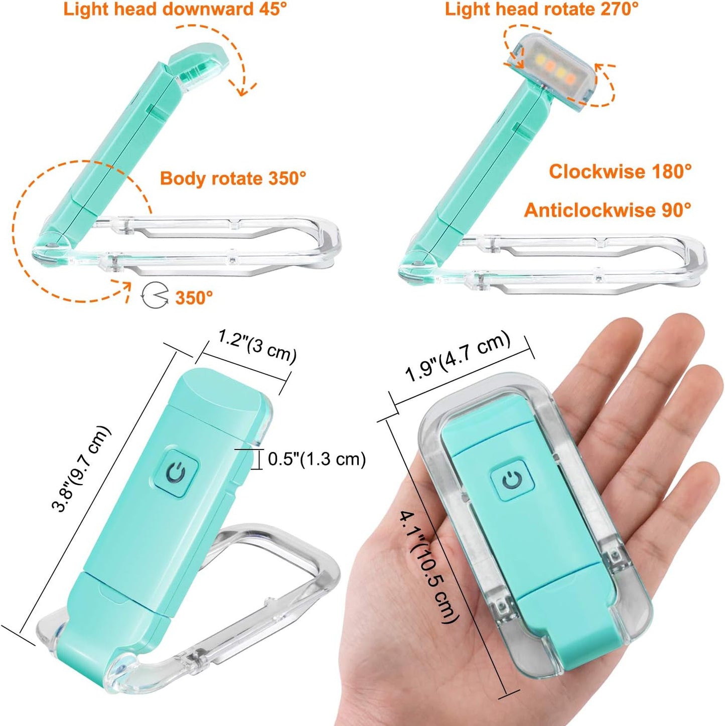 Reading Lamp for Books, USB Rechargeable, LED Clip for Reading Lights, Reading Lights for Books in Bed, Small Book Light, Brightness Adjustable for Eye Protection - Blue - Image 5