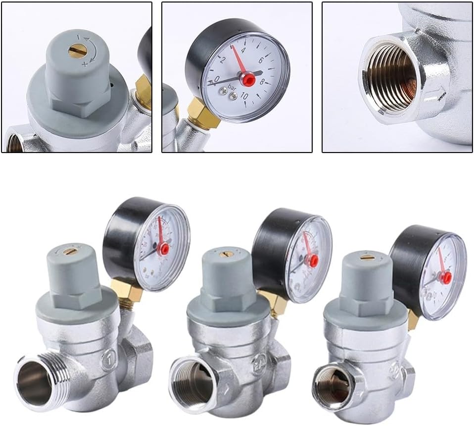 Adjustable pressure reducing valve with integrated pressure gauge for hot and cold water, brass pipe valve for home, commercial and industrial use (DN15) - Image 2