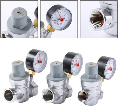 Adjustable pressure reducing valve with integrated pressure gauge for hot and cold water, brass pipe valve for home, commercial and industrial use (DN15) - Image 2