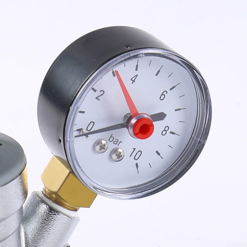 Adjustable pressure reducing valve with integrated pressure gauge for hot and cold water, brass pipe valve for home, commercial and industrial use (DN15) - Image 4