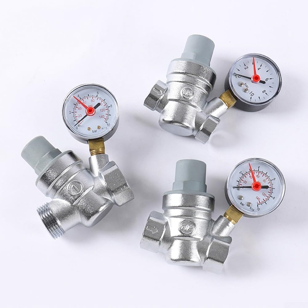 Adjustable pressure reducing valve with integrated pressure gauge for hot and cold water, brass pipe valve for home, commercial and industrial use (DN15) - Image 5